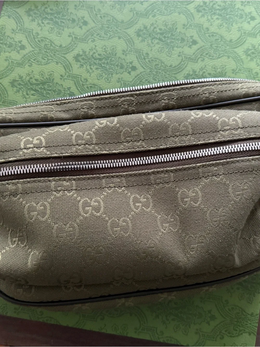 Gucci Green GG Canvas Waist Belt Bag with Signature Web Trim